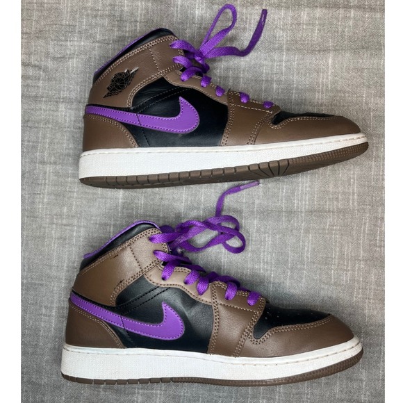 Nike Air Jordan 1 Mid GS Palomino Wild Berry Brown Black DQ8423-215 Size 6Y - Picture 5 of 9